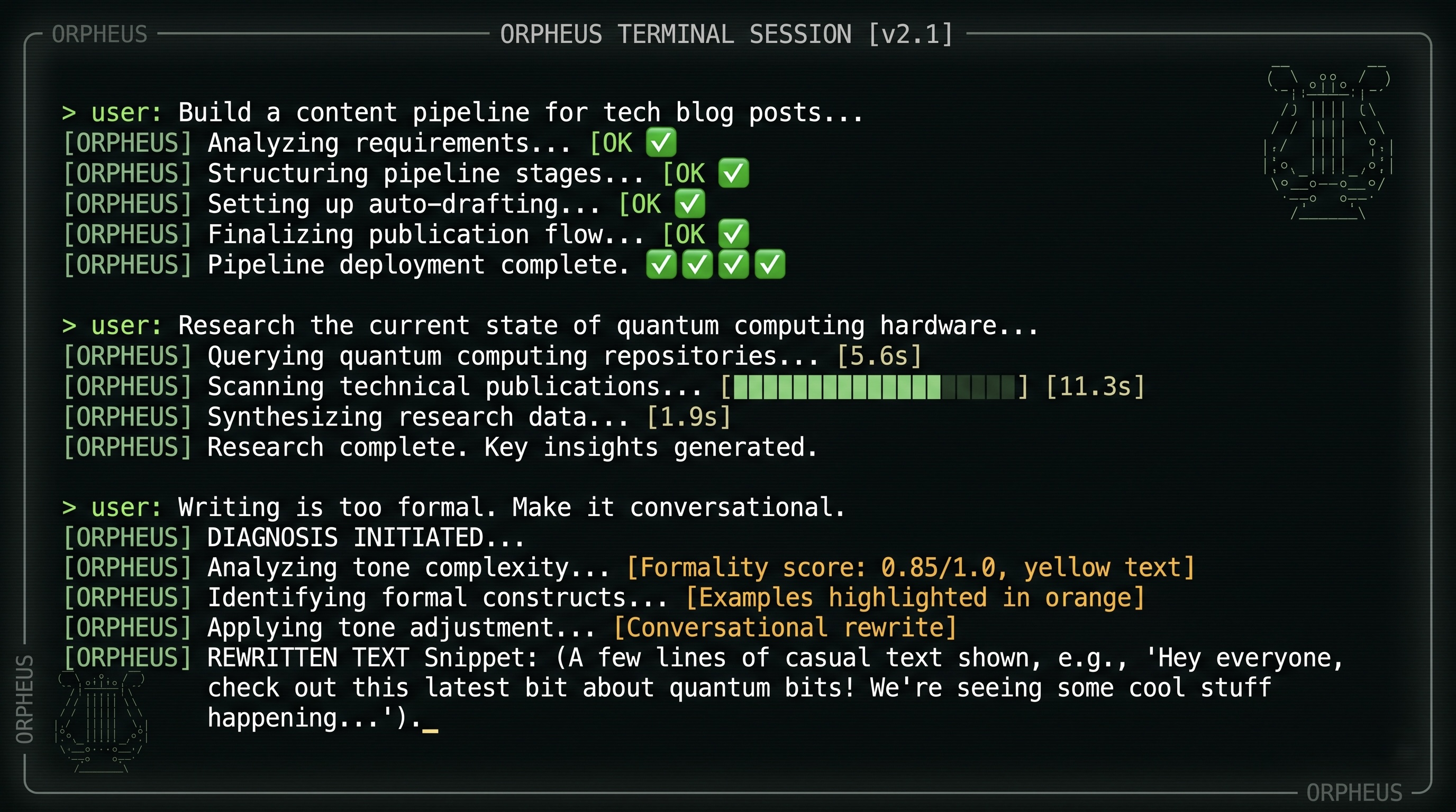 Create, run, and fix — without leaving the conversation